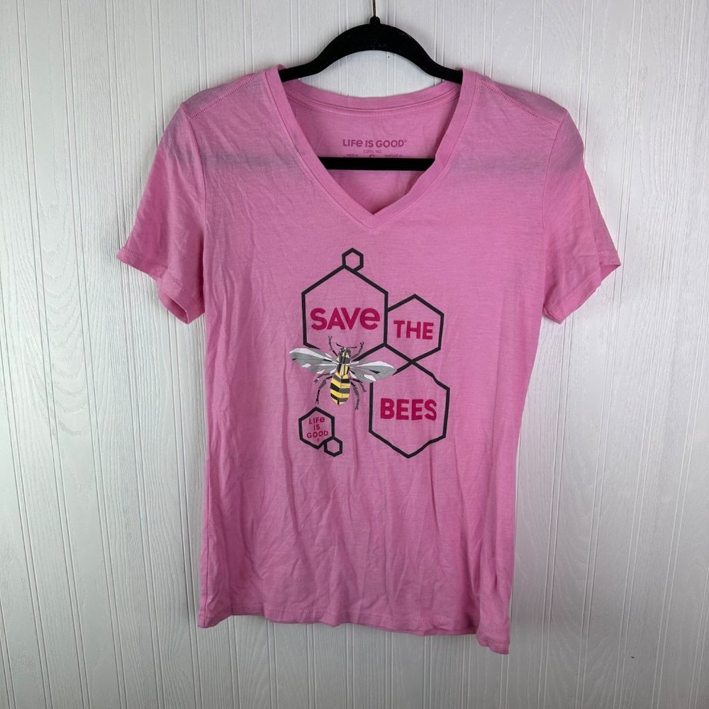 Life‎ Is Good Cool Tee Pink Save the bees Short Sleeve Size Small